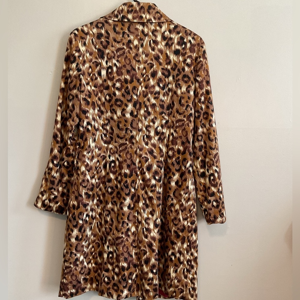 Y2K Retro Leopard Animal Print Midi Streetwear Trench Indie Coat - Size Medium - Picture 6 of 12